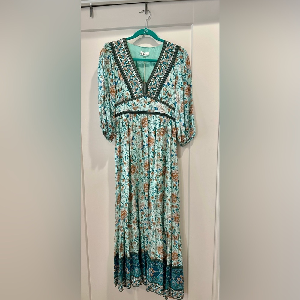 In Bloom Mint and Tan Floral Maxi Dress